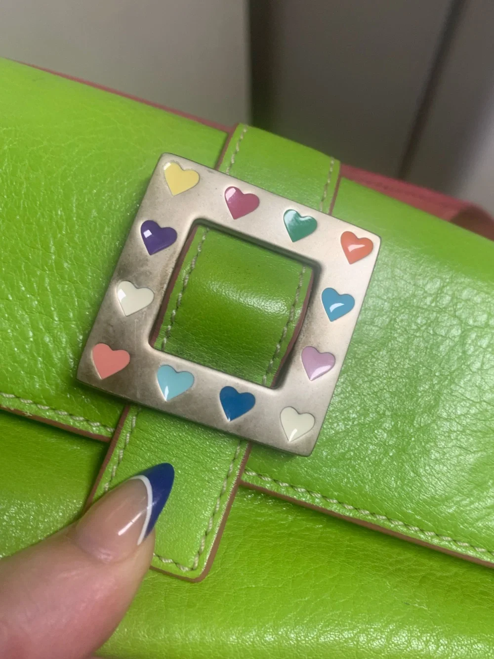 Rare Vintage Y2K Dooney & Bourke Lime Green Hearts Mini Shoulder Bag